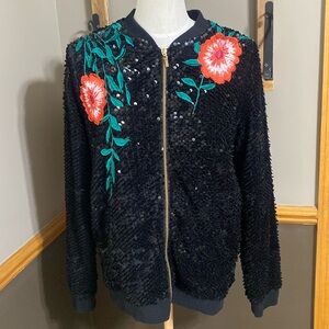 Gianni Bini Monroe Velvet Knit black Sequin  Jacket with pockets  size L